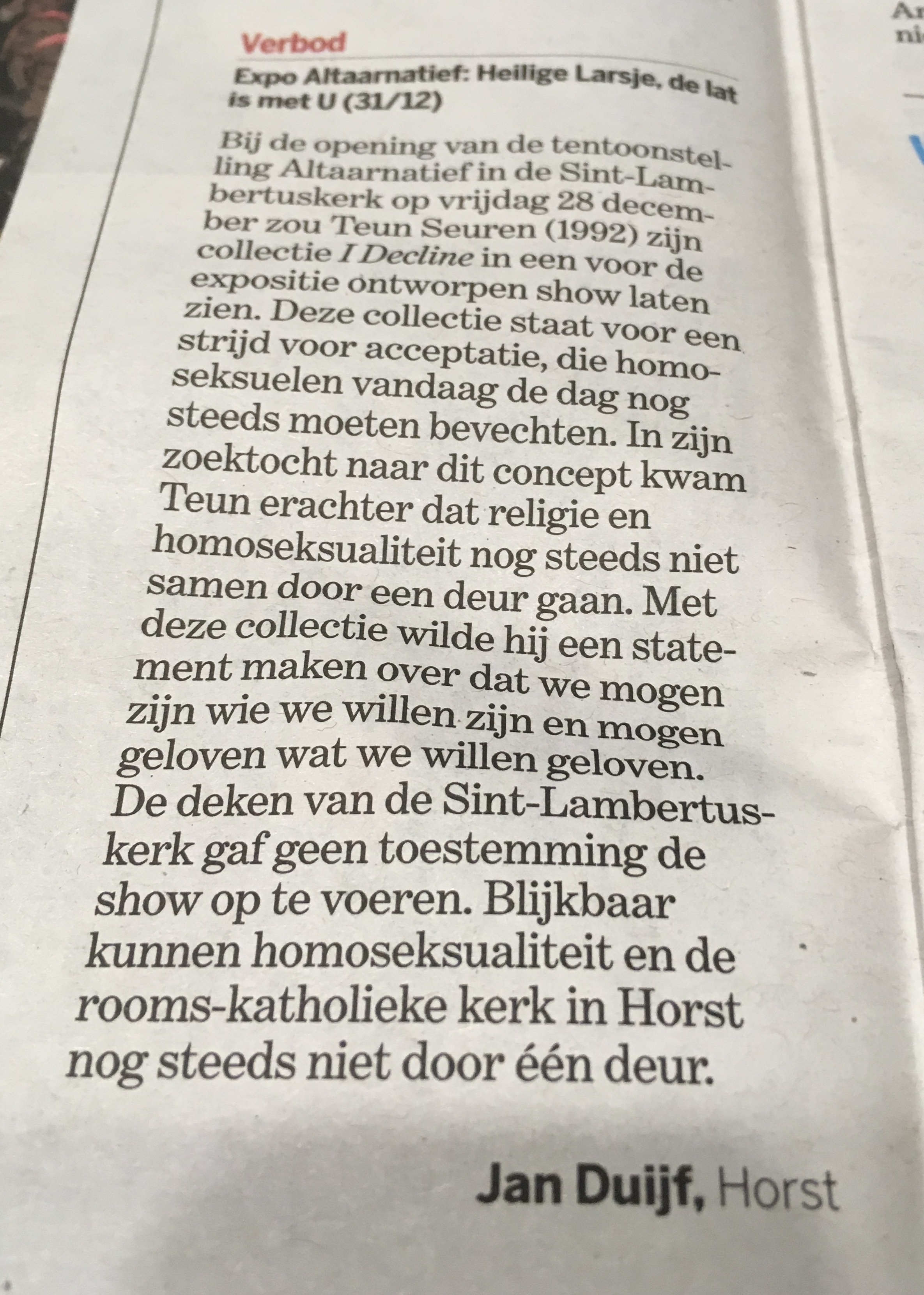 Ingezonden brief Jan Duijf